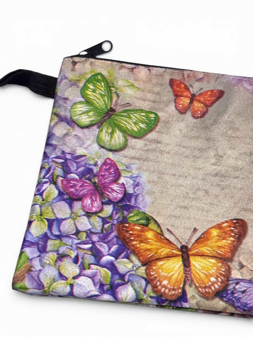 Butterfly & Floral Hydrangea Pouch Wristlet Makeup & Travel Bag EUC - Picture 4 of 9